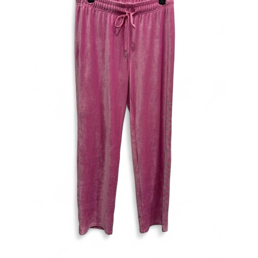 Juicy Couture Pant Woman L Pink Rhinestone Velour Track Ribbed 90s Y2K Style